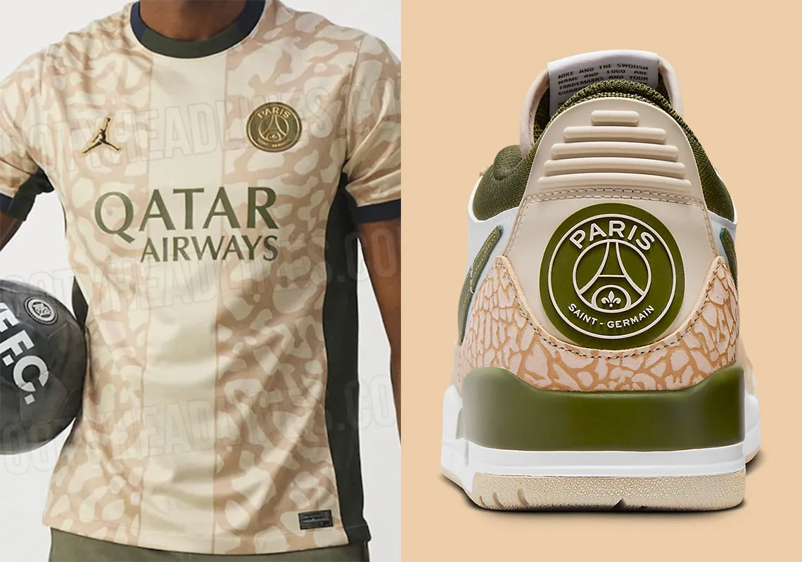 Paris Saint-Germain has unveiled its inaugural Jordan-branded fourth kit, designed to complement the aesthetics of the Jordan Legacy 312 Low in the “Hemp” colorway. This unique collaboration marks a significant first for the Ligue 1 club.